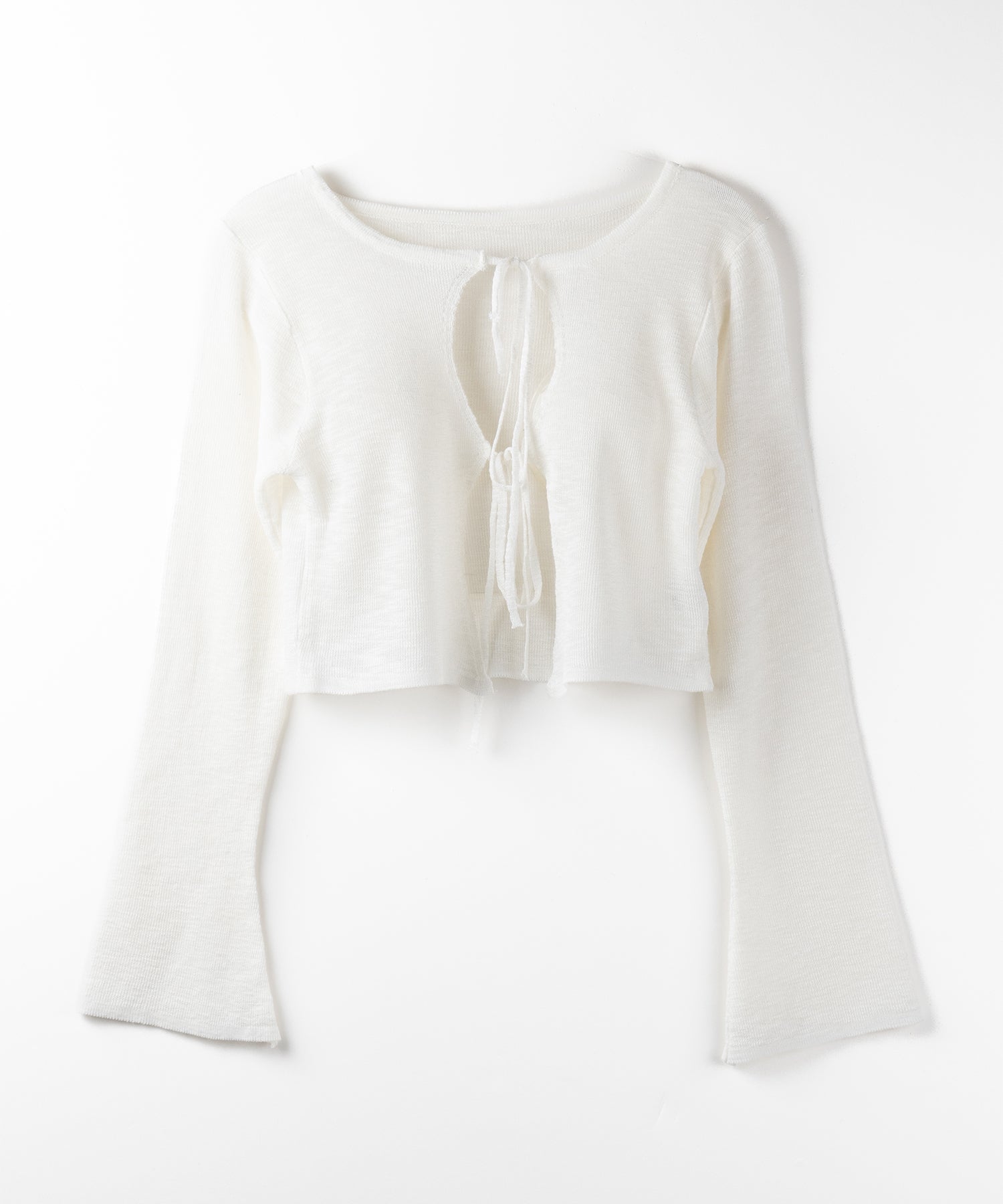 ダブルリボンシアーニットショートカーディガン / double ribbon sheer knit short cardigan