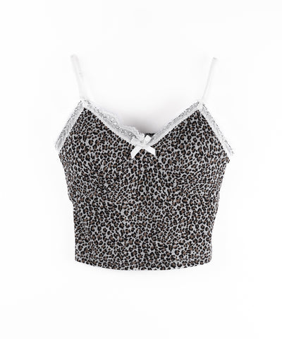 【 2点セット 】ドッキングレースレオパードキャミソール + カーディガン SET / docking lace leopard camisole + cardigan SET