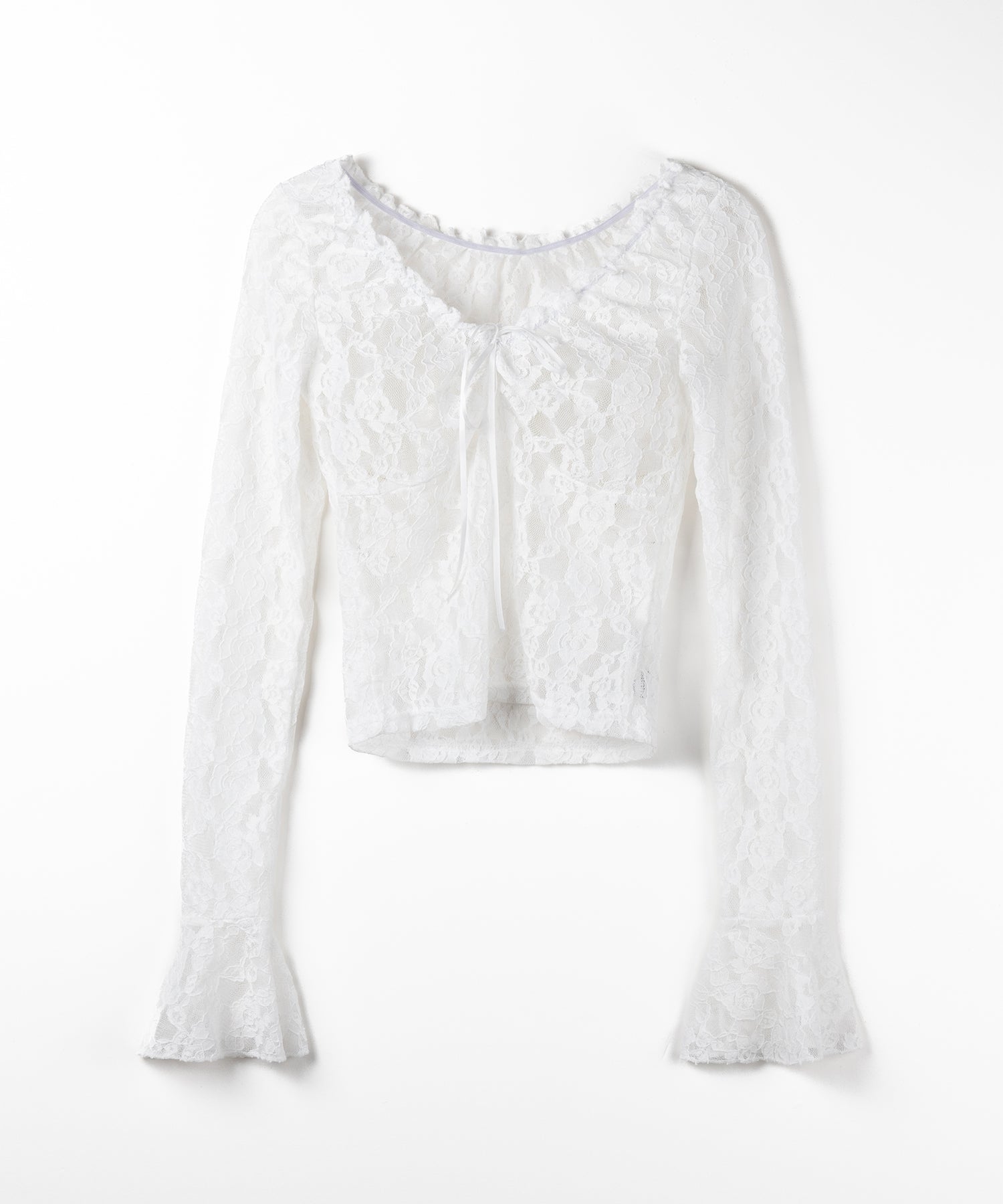 【 2color /2WAY 】フロントリボンオフショルスリムレーストップス / front ribbon off-shoulder slim lace tops