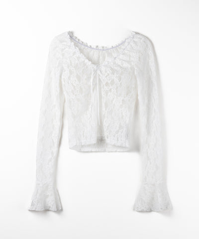 【2WAY 】フロントリボンオフショルスリムレーストップス / front ribbon off-shoulder slim lace tops