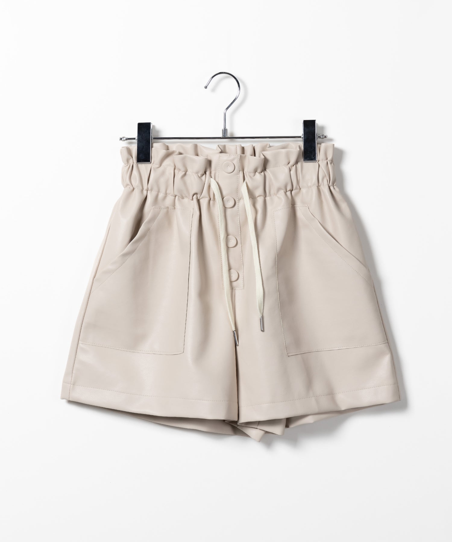 【 4COLOR 】ハイウエストシャーリングレザーショートパンツ