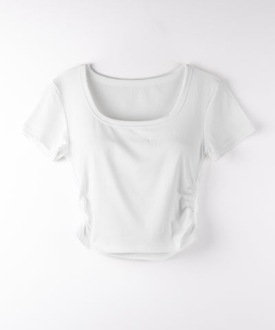 スクエアネックショートスリム半袖Tシャツ / square neck short slim sleeve T-shirt