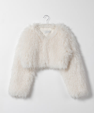 シャギーファーノーカラーボリュームショートコート/ shaggy fur nocollar volume short coat