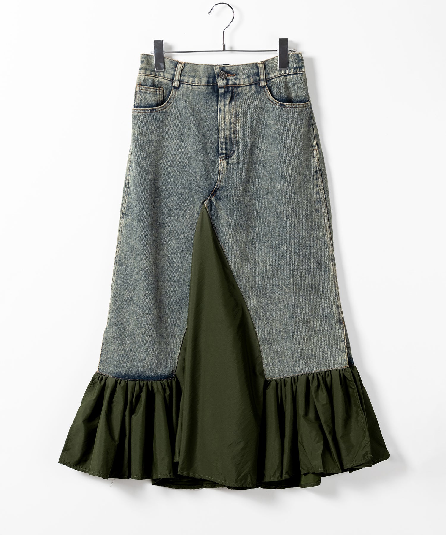 【 3color 】異素材ドッキングスリットロングデニムスカート