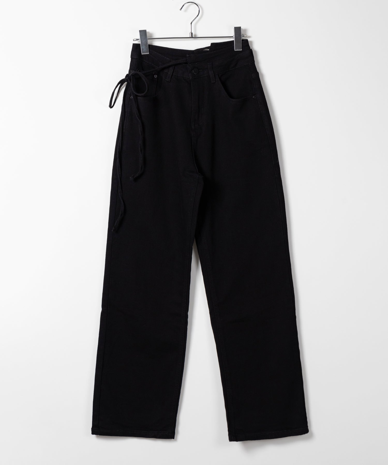 【 4color 】カットアウトサイドリボンウォッシュストレートデニム