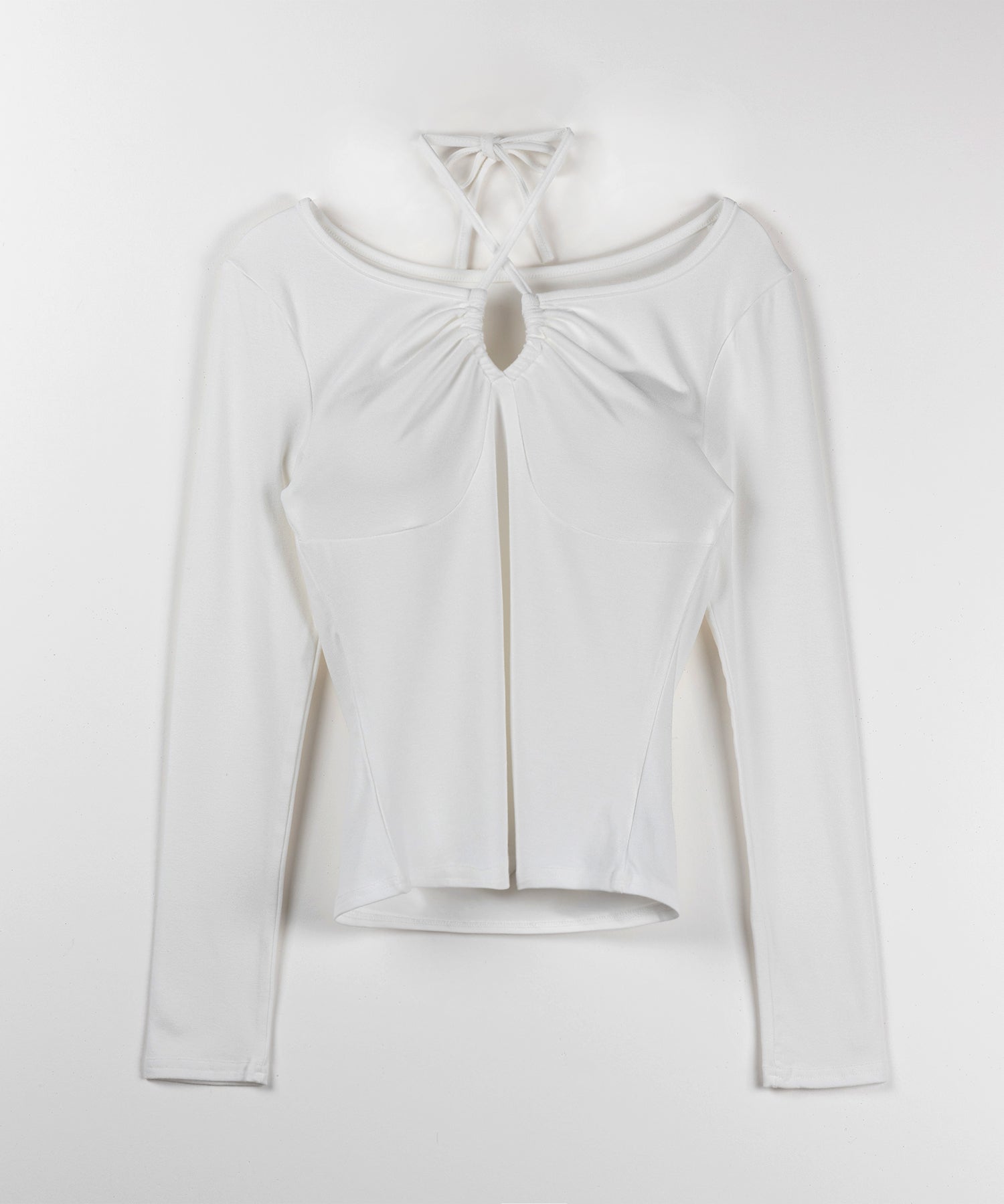 【 3WAY 】クロスストラップリボンギャザーカットソートップス / cross strap ribbon gather cutsew tops