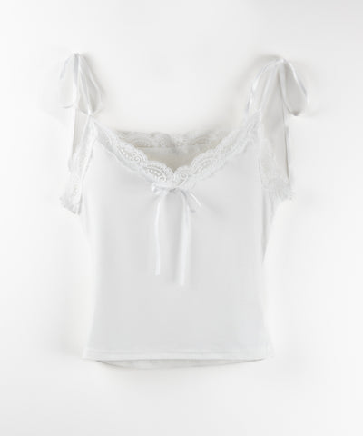 3サテンリボンレースリブキャミソール / three satin ribbon lace lib camisole