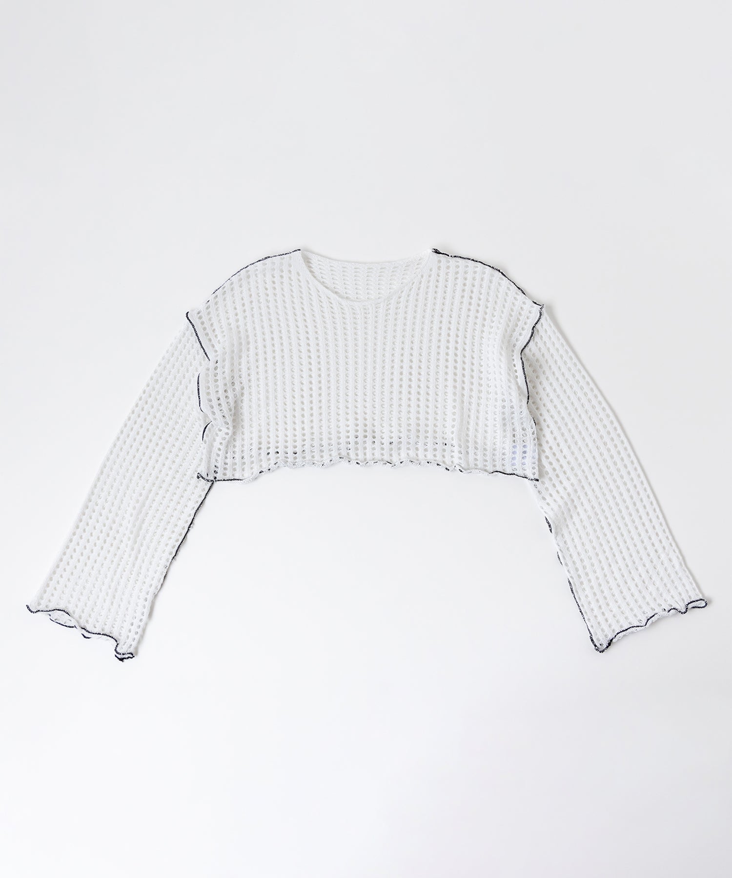 【 6color 】ワイドスリーブステッチクロシェショートニット