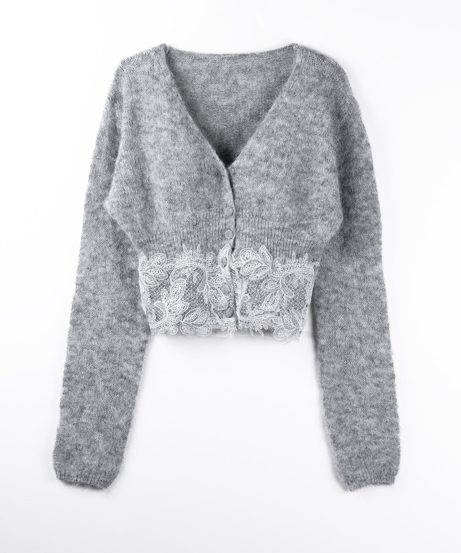 レースドッキングモヘアライクニットカーディガン / Lace docking mohair-like knit cardigan