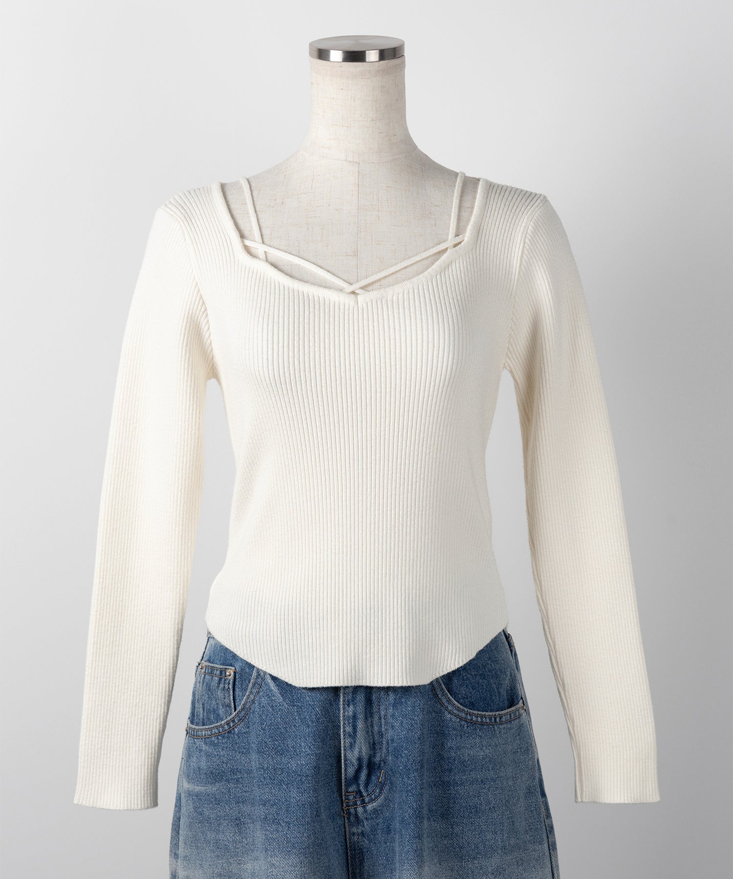 クロスラインストラップデザインリブニット