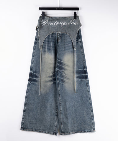 【 2WAY 】レタリングロゴ刺繍ガーターヴィンテージワイドデニム / lettering logo embroidery garter vintage wide denim