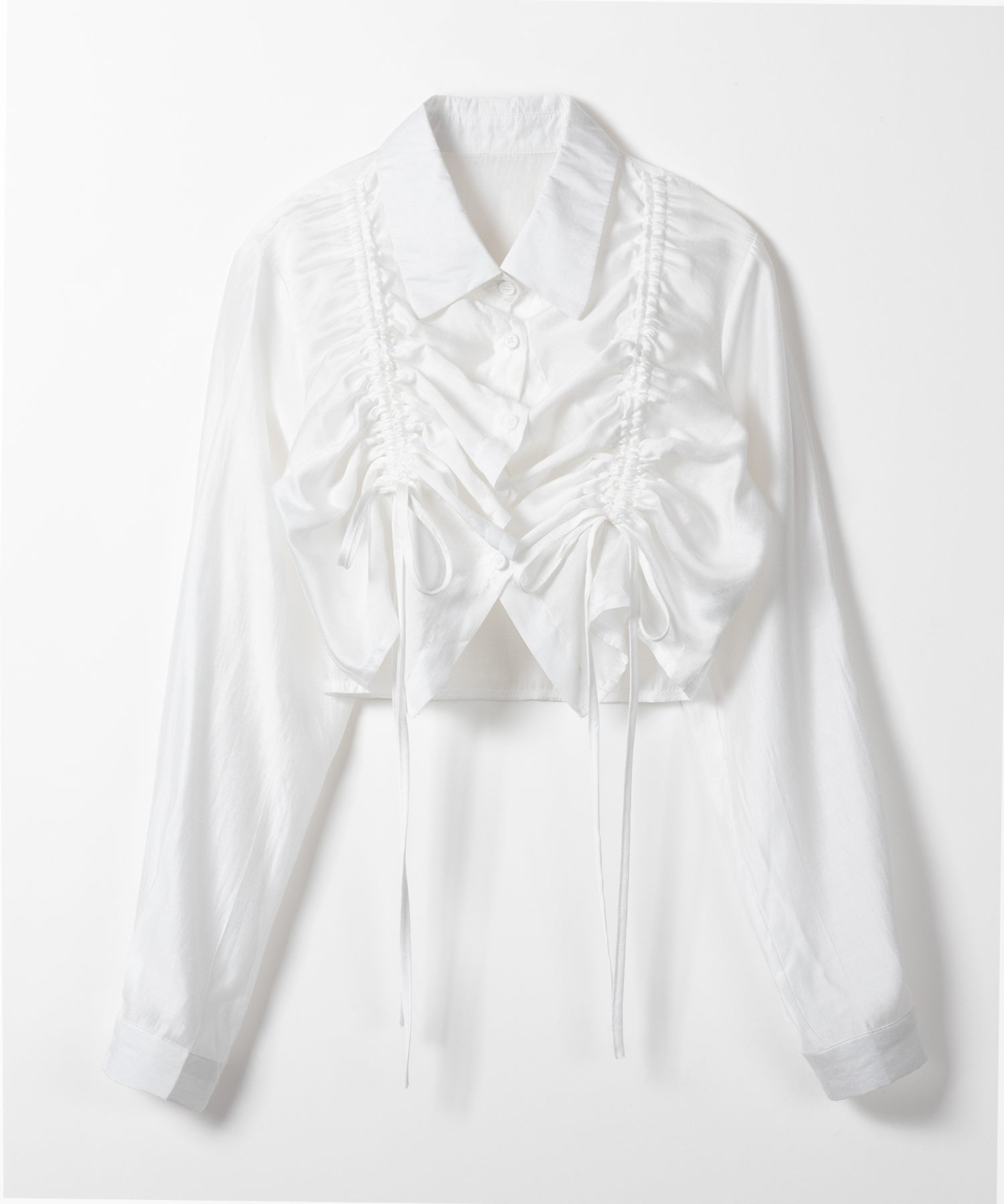 【 3color 】ダブルリボンシャーリングショートシアーシャツ / double shirring ribbon short sheer shirts