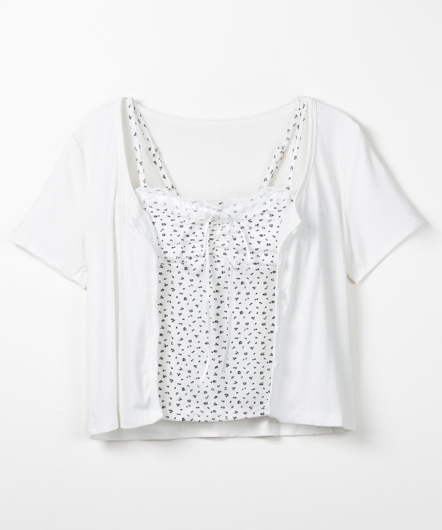 【 2点セット 】小花柄レースリボンキャミソール + カーディガンセット / mini flower lace ribbon camisole + cardigan SET