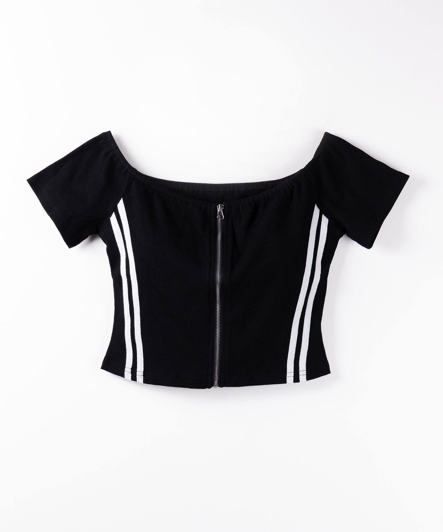 ジップアップオフショルサイドラインTシャツ / zipup off shoulder sideline T-shirt