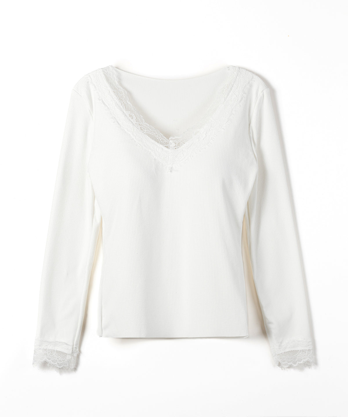 【 微起毛 】レーストリムタイトリブ長袖Tシャツ / lace trim tight rib long sleeve T-shirt