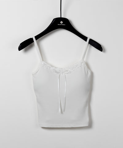 【 カップ付き 】サテンリボンレースリブキャミソール / satin ribbon lace lib camisole