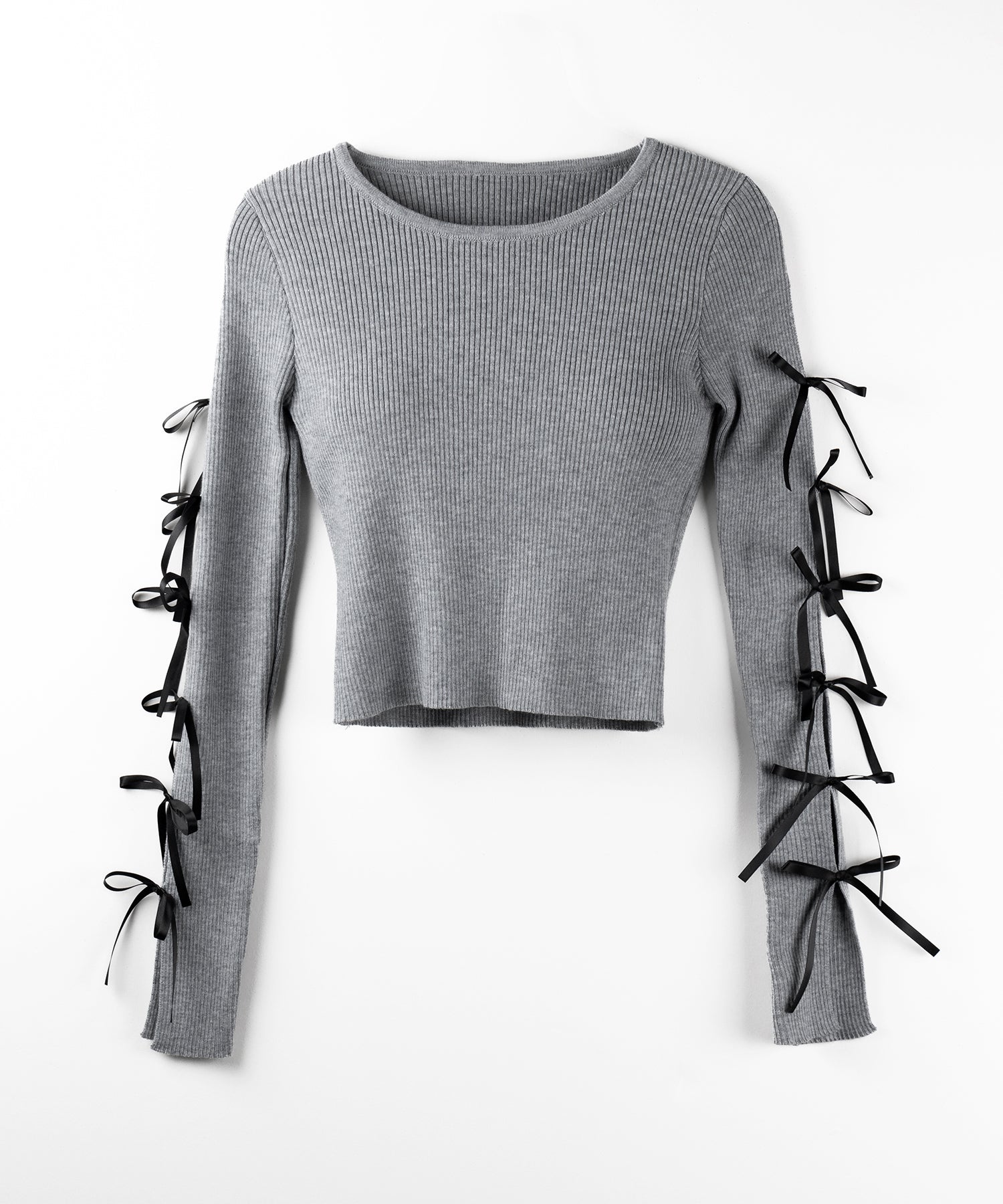 【 2color 】カットアウトリボンショートリブニット / cut out ribbon short rib knit