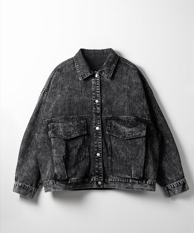 【 デニムセットアップ着用可能 】ヴィンテージケミカルブリーチボーイフレンドデニムジャケット / vintage chemical bleach boyfriend denim jacket