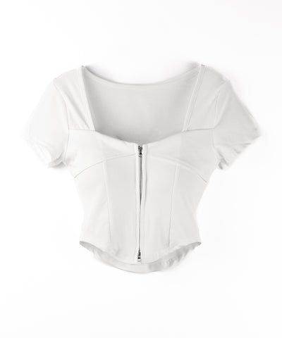 ダブルジップコルセットスクエアネックTシャツ / double zip corset square neck T-Shirt