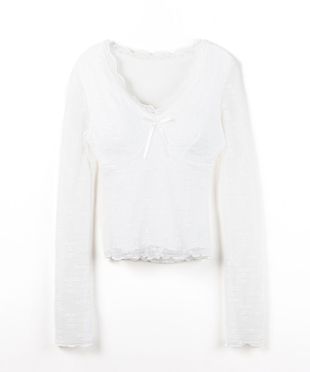 フロントリボンVネックレイヤードレーストップス / front ribbon v-neck layered lace tops