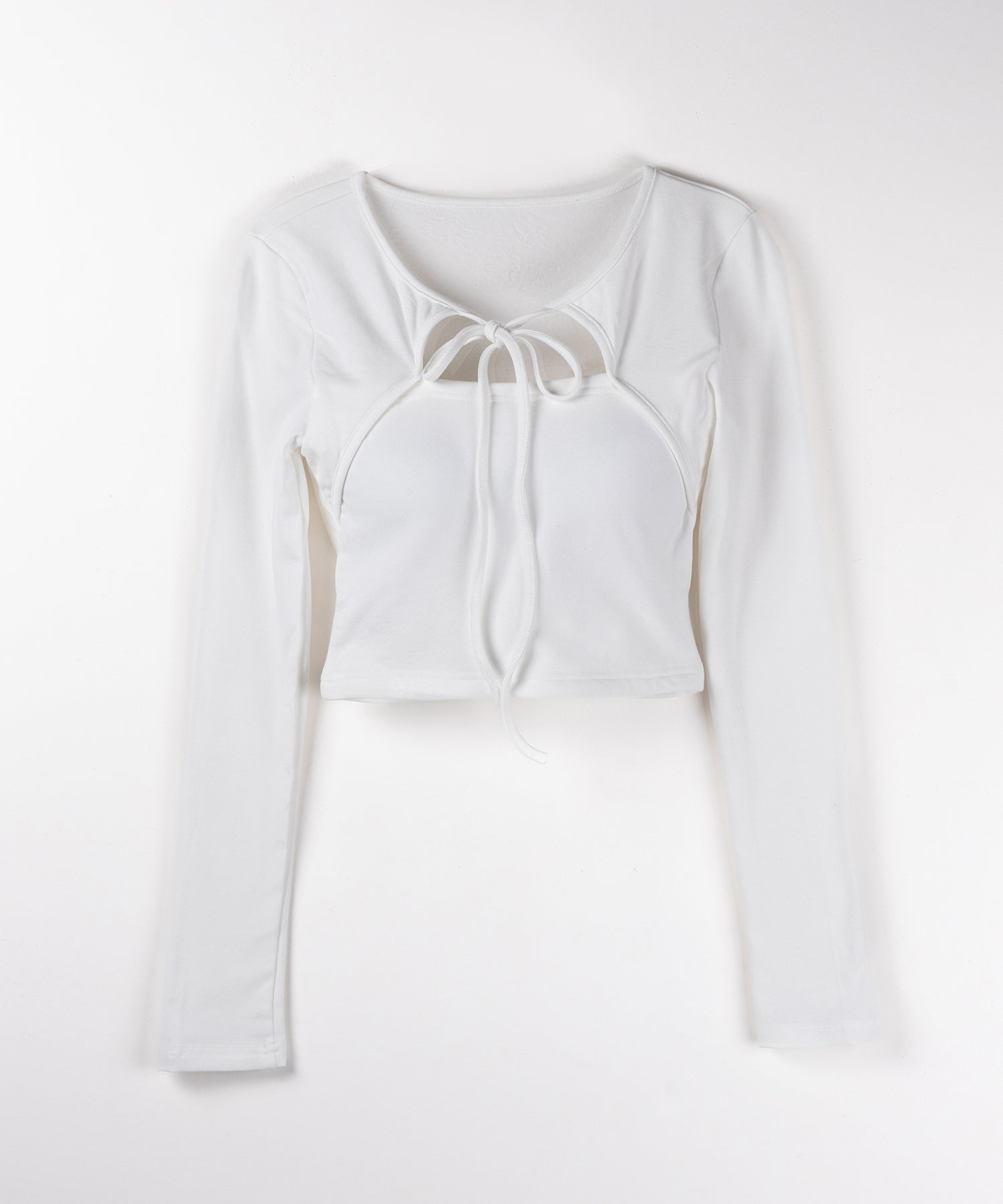【 2WAY / 裏起毛 】フロントリボンカットアウトドッキングショートトップス / front ribbon cutout docking short tops