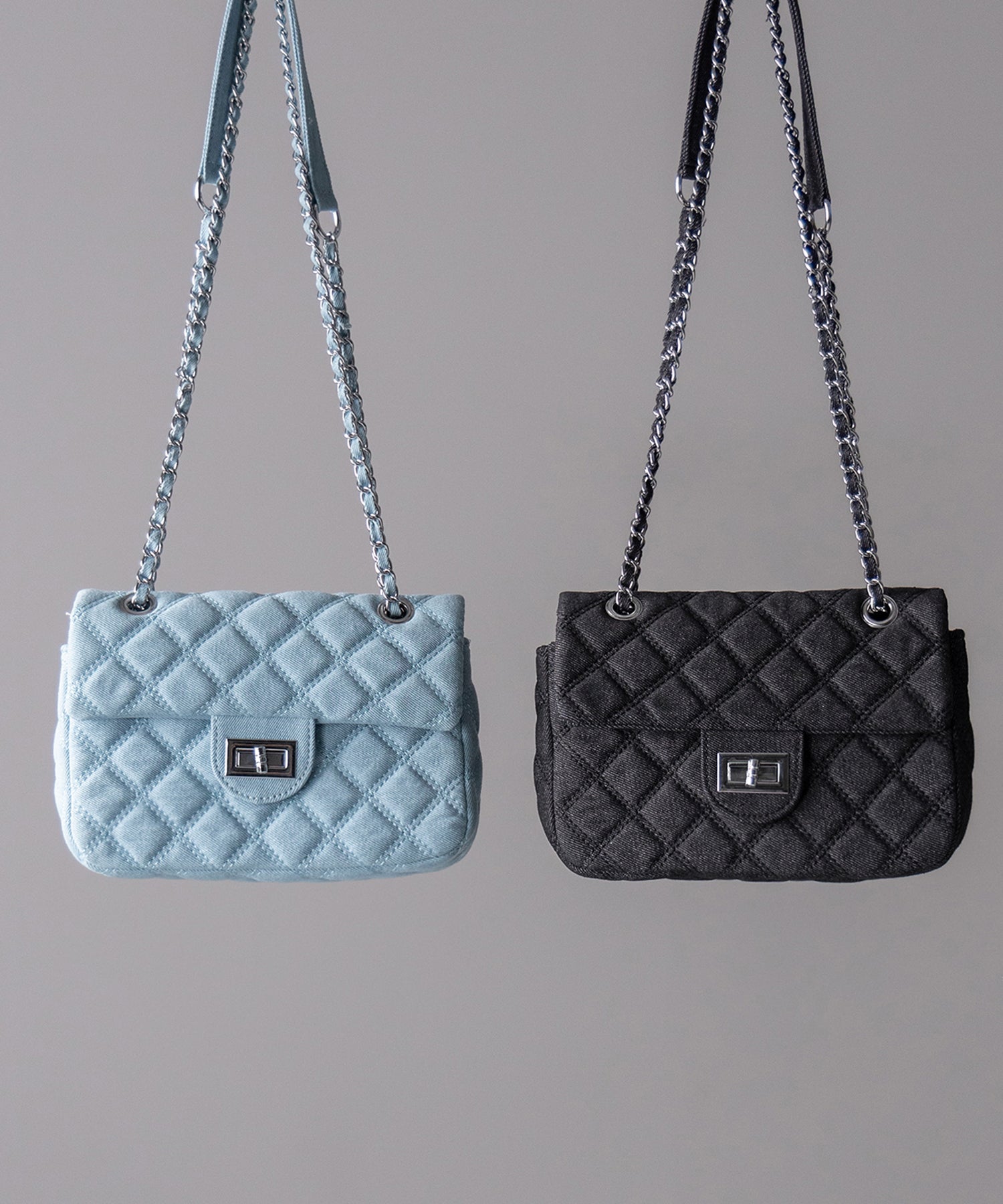 【2WAY 】キルティングチェーンデニムフラップショルダーバッグ / quilting chain denim flap shoulder bag