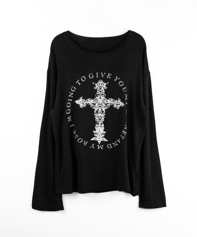 【 ワンショルにできる2way 】クロスロゴプリントワンショルルーズシアーTシャツ / 2WAY cross logo print one shoulder loose sheer T-shirt