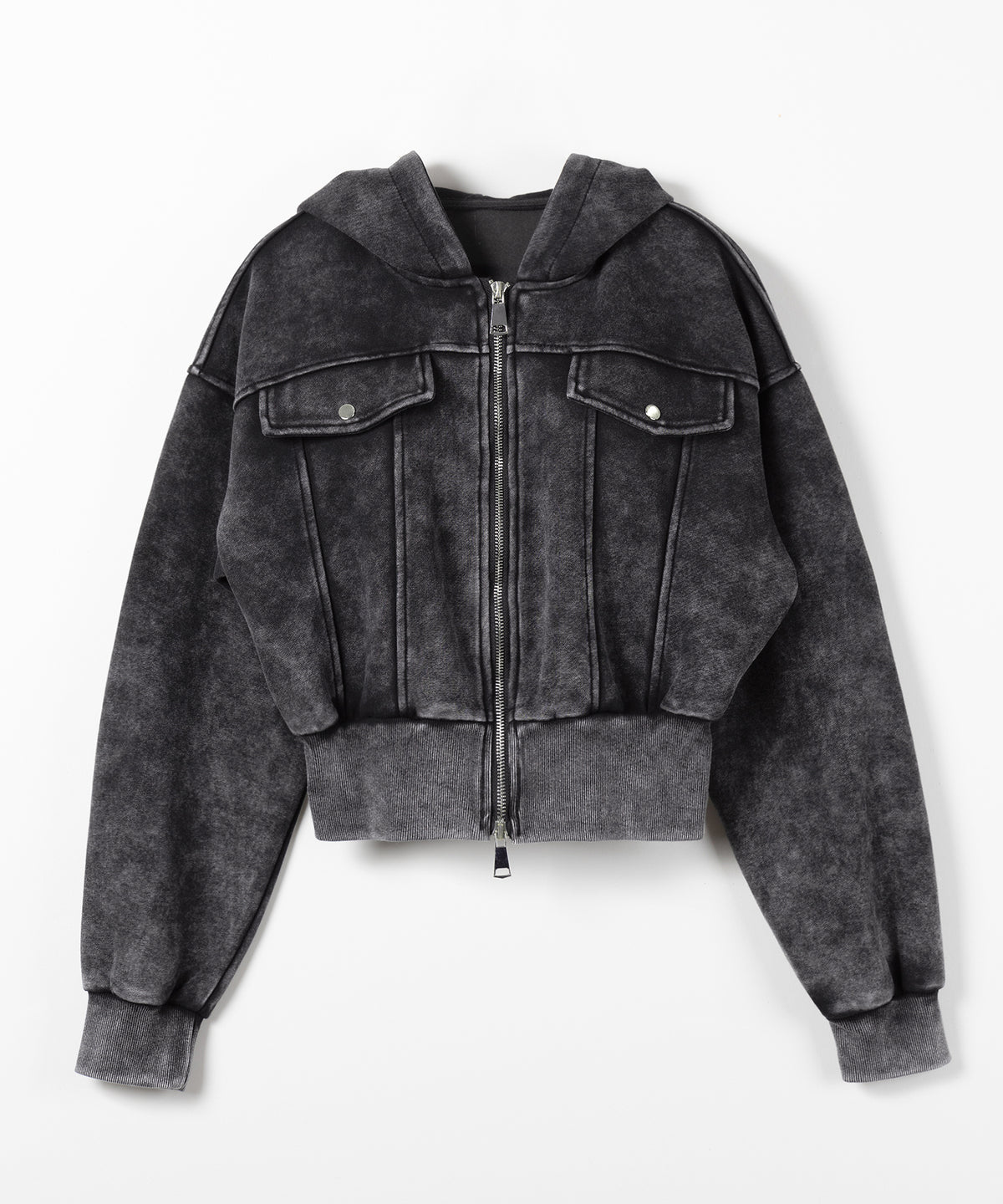 ピグメントダブルジップショートパーカー / pigment double zip short hoodie