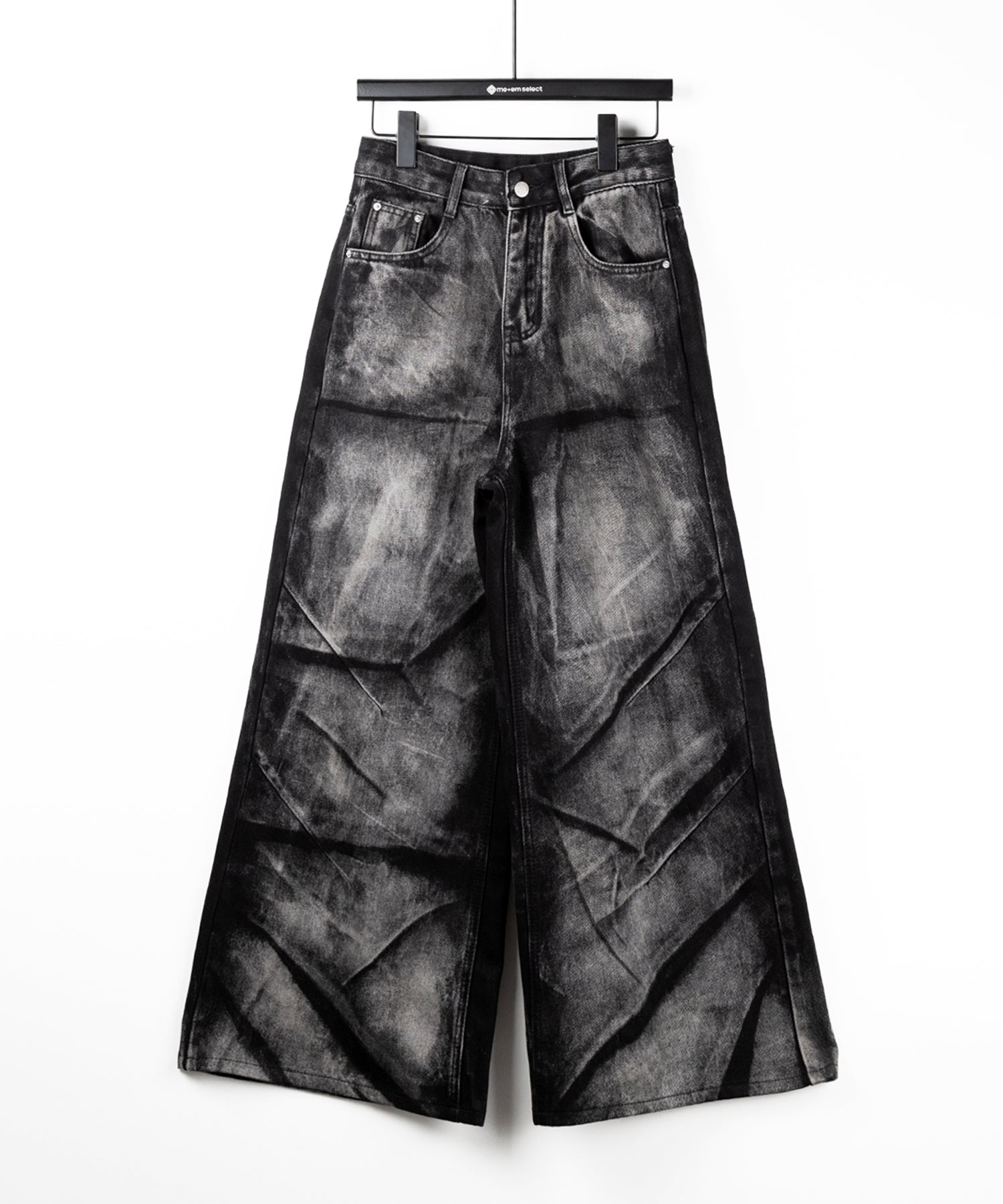 【 4size 】CRACKクラッシュヘビーブリーチブラックワイドデニム / CRACK crash heavy bleach black wide denim