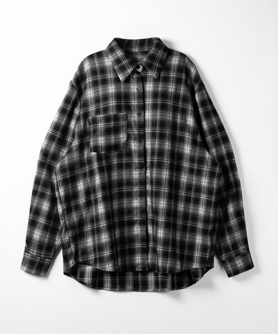 ビッグシルエットブラックチェックネルシャツ / big silhouette black check flannel shirt