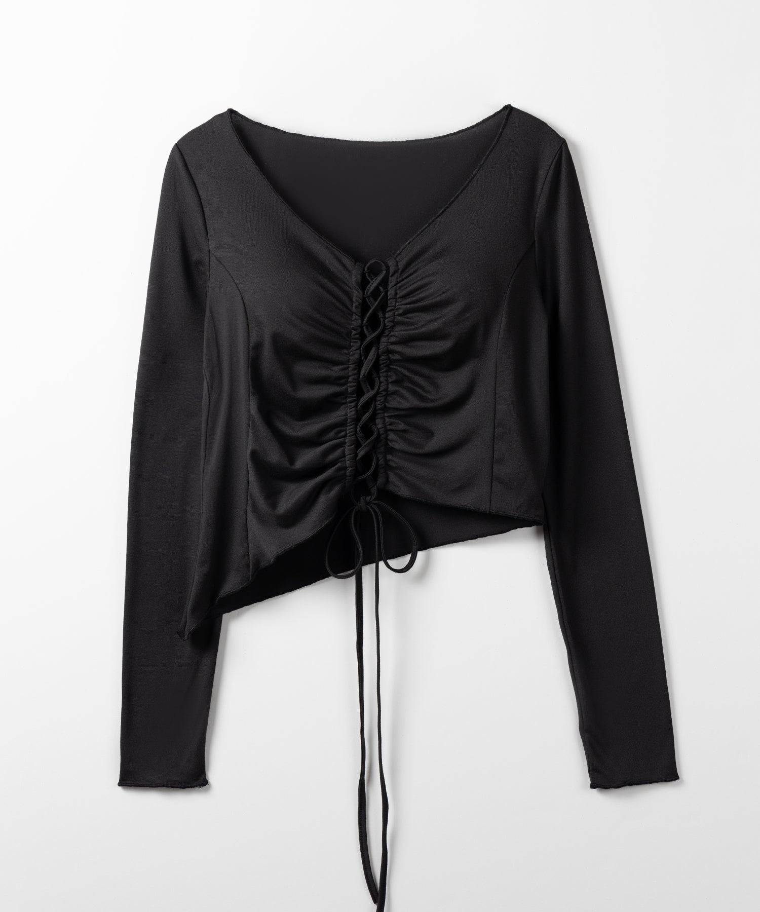 レースアップショートスリムカットソートップス / lace up short slim cut and sew tops