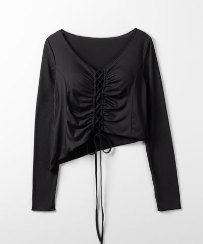 レースアップショートスリムカットソートップス / lace up short slim cut and sew tops