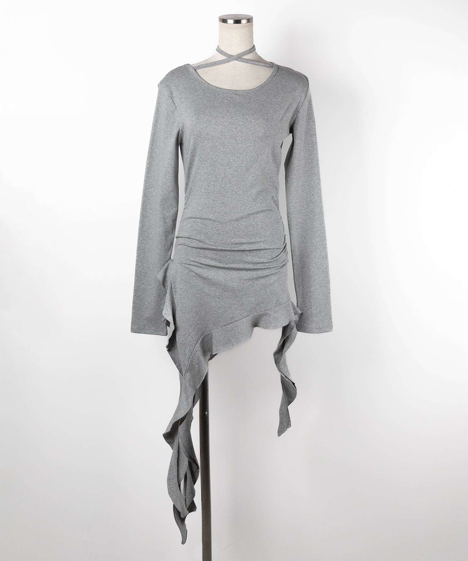 クロスチョーカーアシンメトリーラッフルフリルトップス / cross choker asymmetry ruffle frill tops