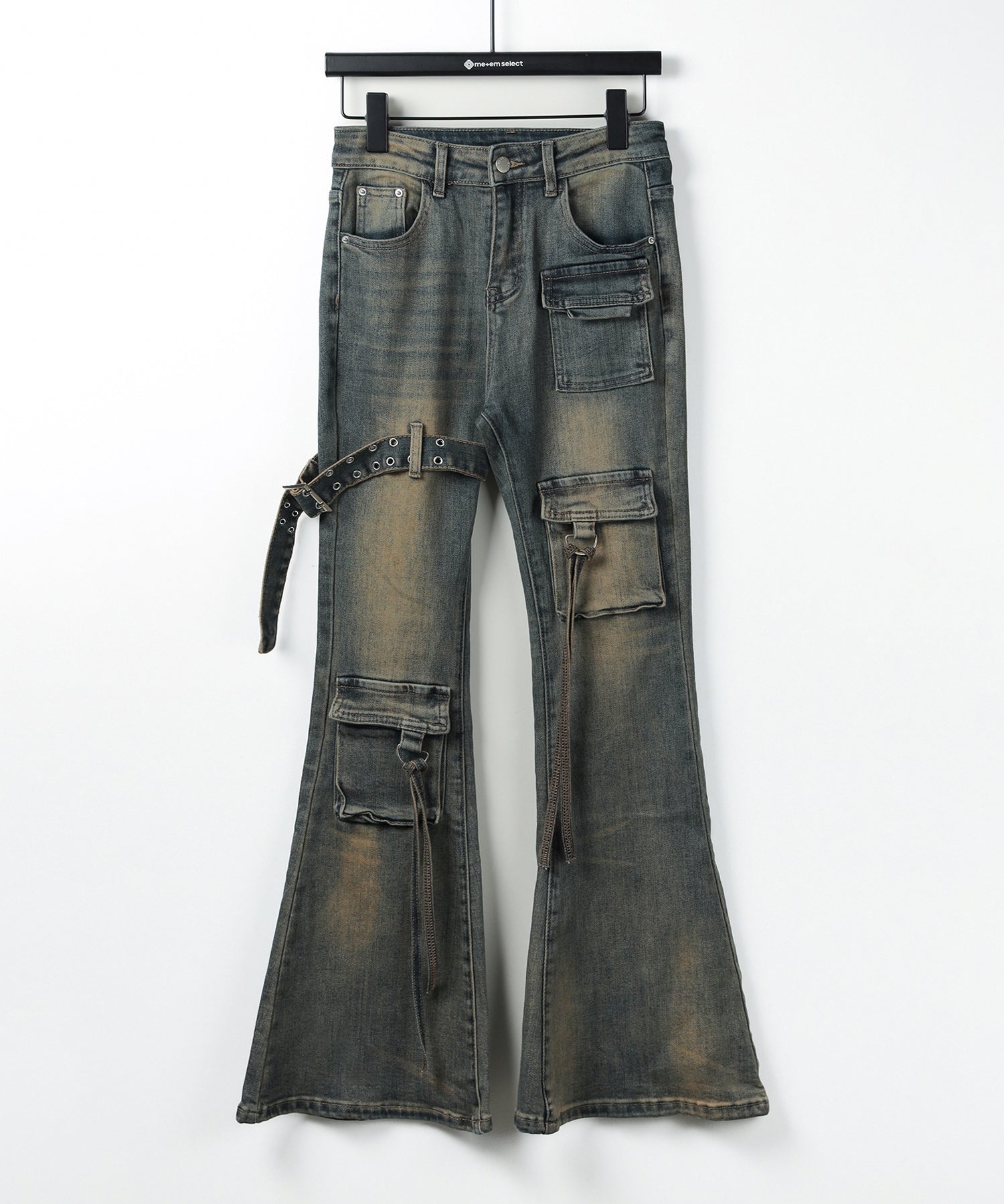 【 2color / 4size 】ベルテッドアウトポケットヴィンテージフレアデニム / belted out pocket vintage flare denim