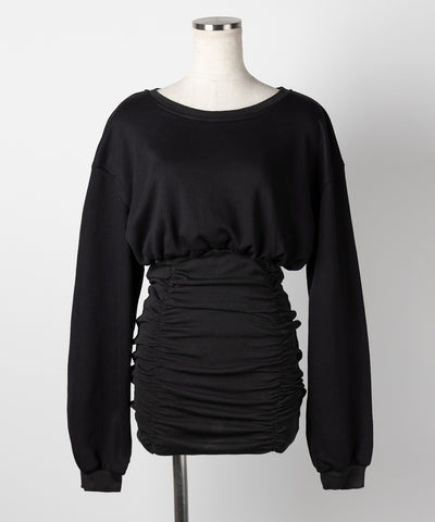 裏毛シャーリングスウェットミニワンピース / urake shirring sweat mini one piece
