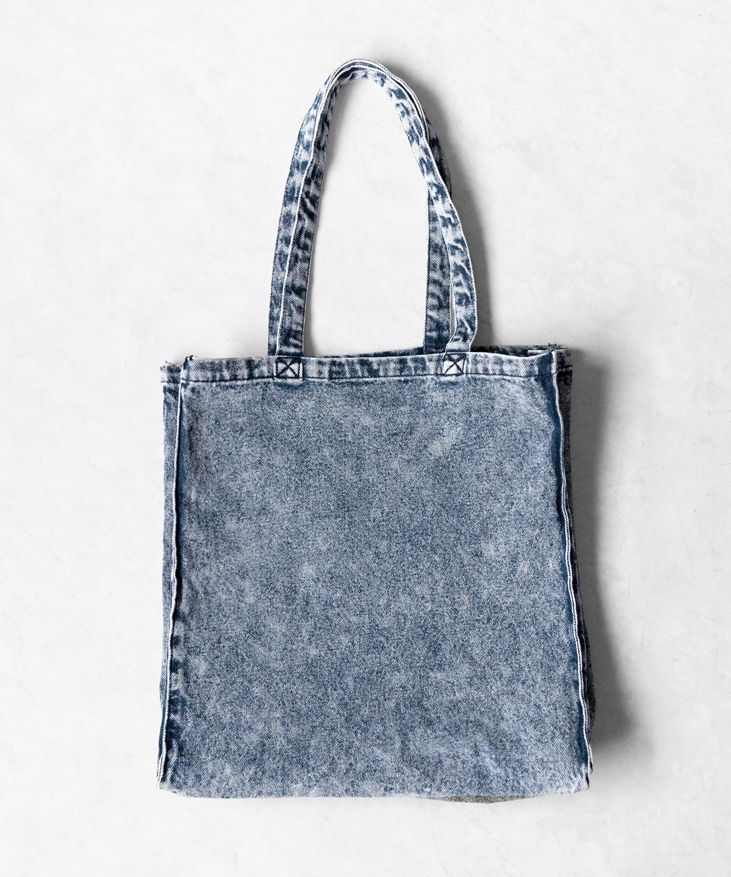 【 2color 】ヴィンテージケミカルブリーチビッグスクエアデニムトートバッグ / vintage chemical bleach big square denim tote bag