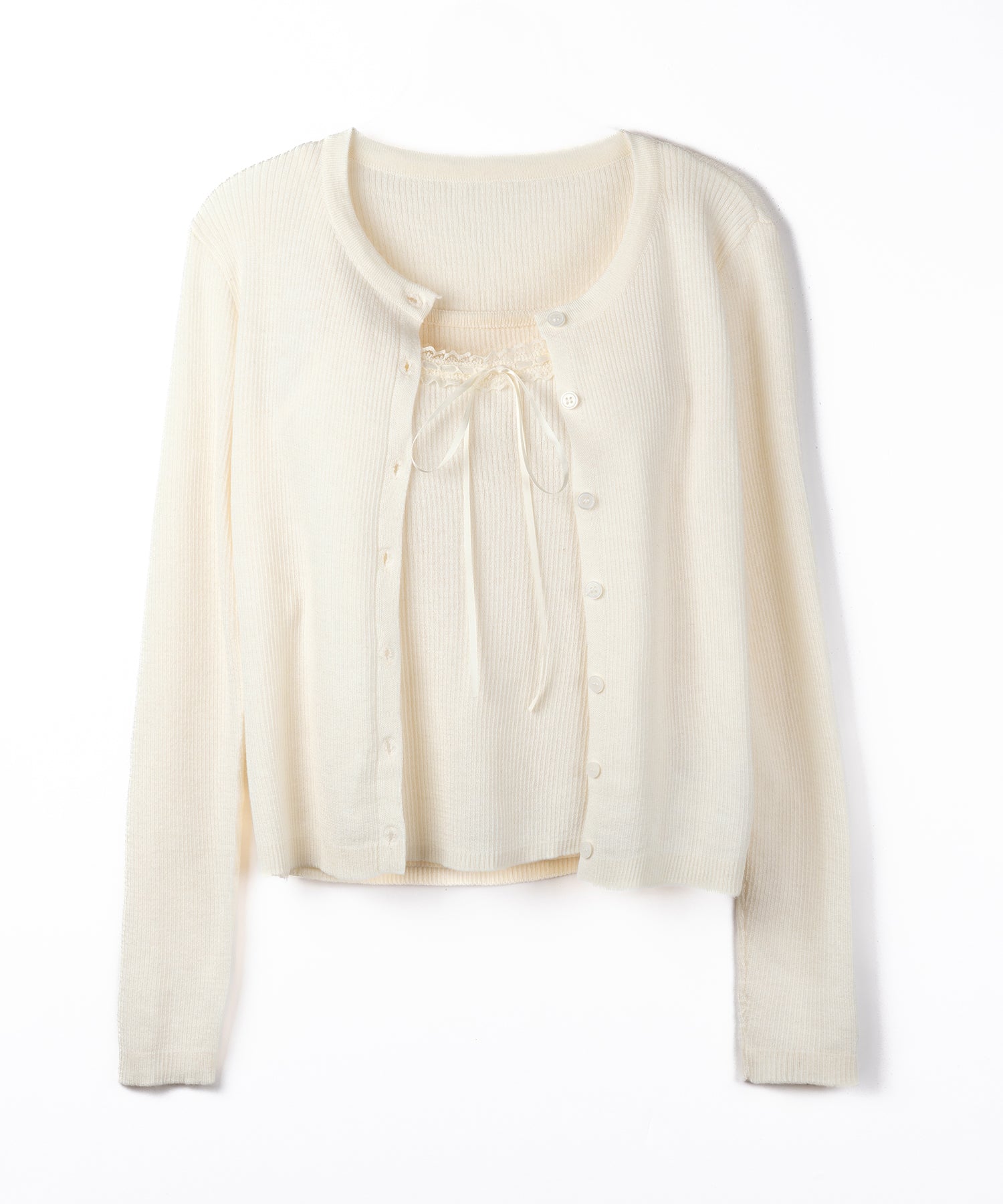 【 2点セット 】リボンリブニットキャミソール + カーディガンセット / ribbon rib knit camisole + cardigan set