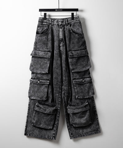 【 デニムセットアップ着用可能 】ヴィンテージケミカルブリーチヘビーワイドカーゴデニム / vintage chemical bleach heavy wide cargo denim