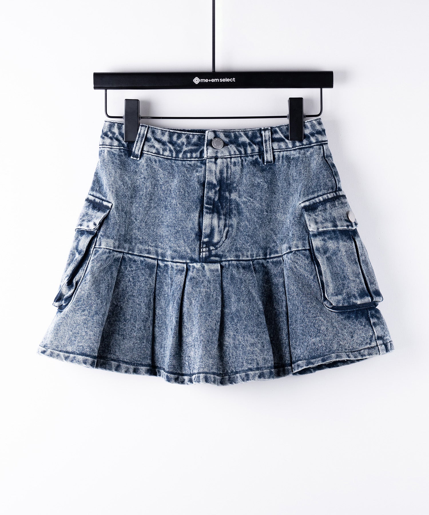 【 セットアップ着用可能 】ヴィンテージケミカルブリーチプリーツデニムミニスカート / vintage bleached pleated denim mini skirt