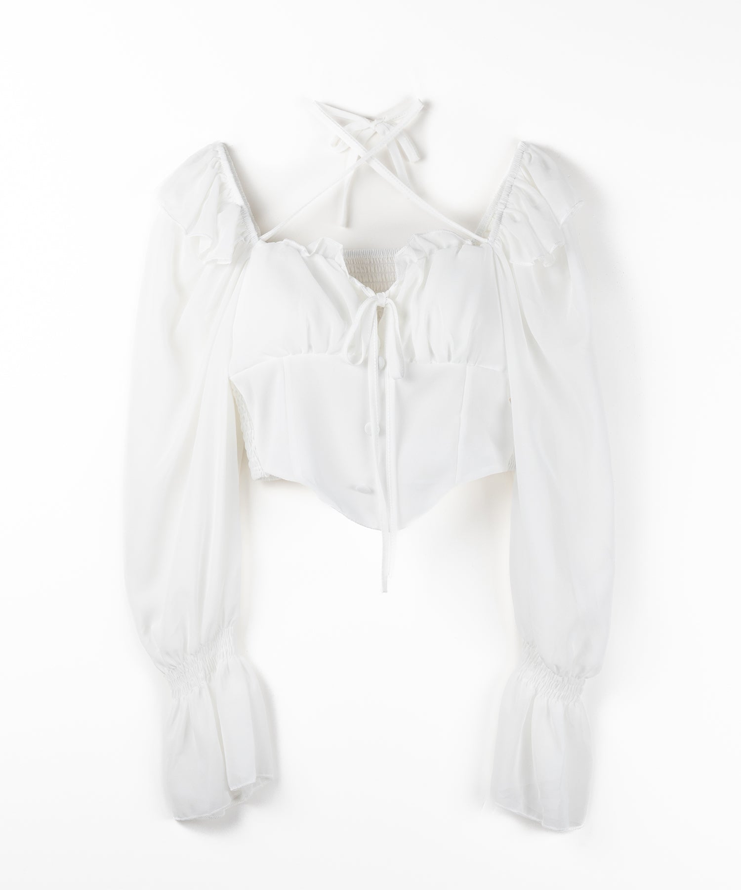 【 2WAY 】フロントリボンクロスネックオフショルシフォンブラウス / front ribbon cross neck off-shoulder chiffon blouse