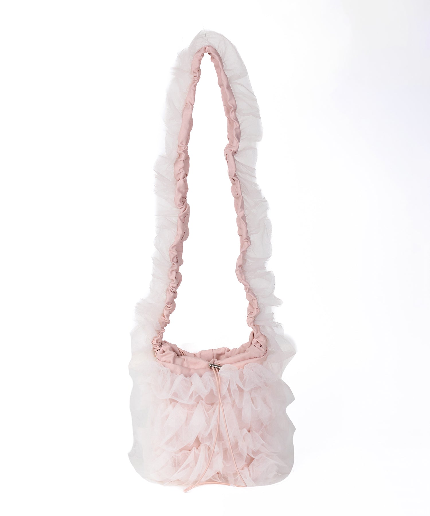 チュールフリル巾着ミニショルダーバッグ/ tulle frill drawstring mini shoulder bag