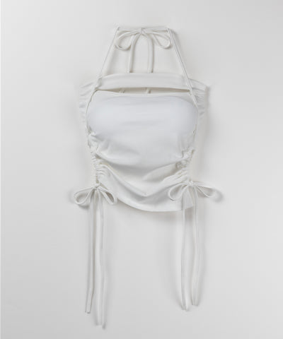 【 カップ付き / 2WAY 】クロスストラップリボンカットアウトショートキャミソール / cross strap ribbon cutout short camisole