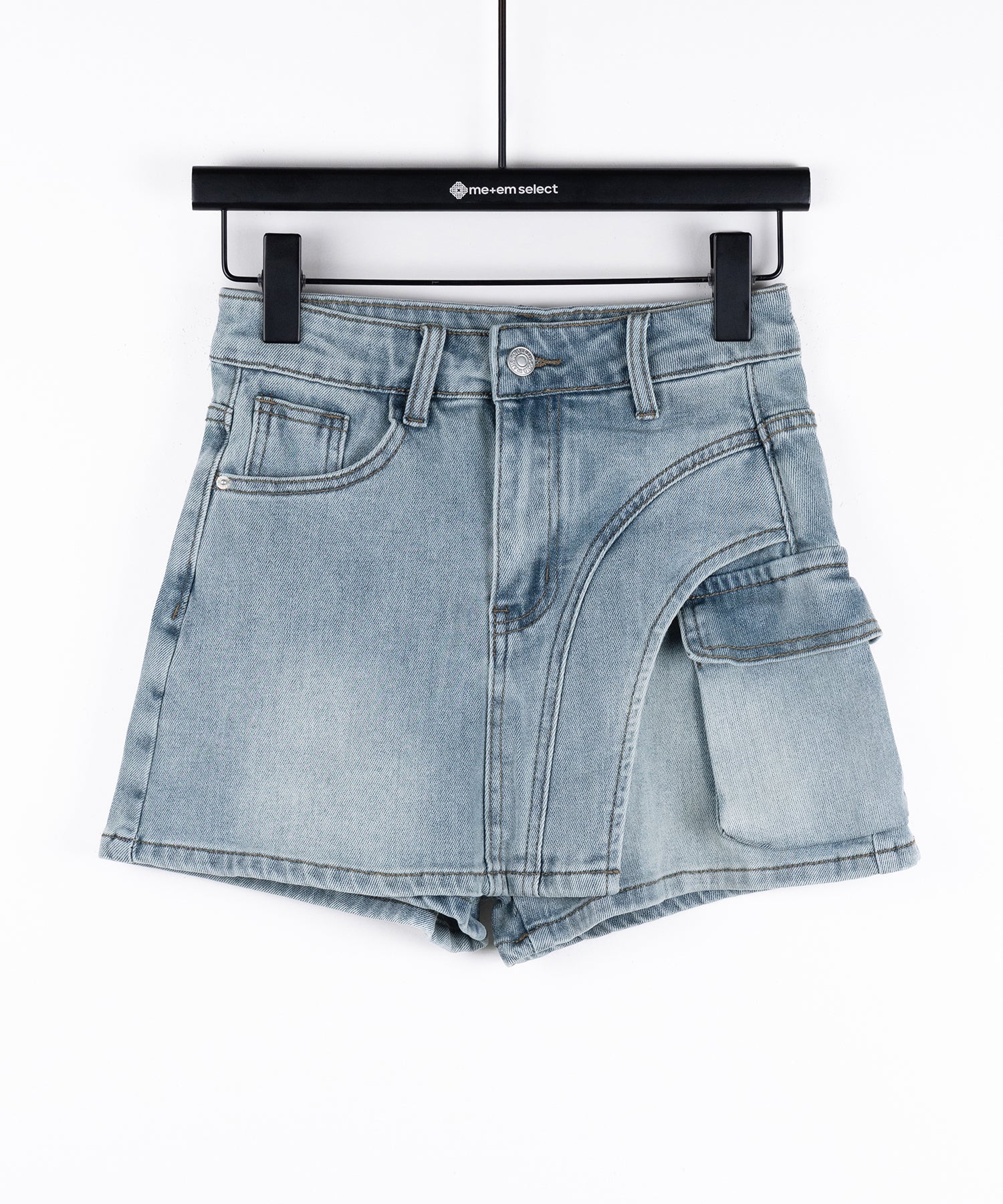 カーゴポケットレイヤードデニムミニスカパン / cargo pocket layered denim mini skirt pants
