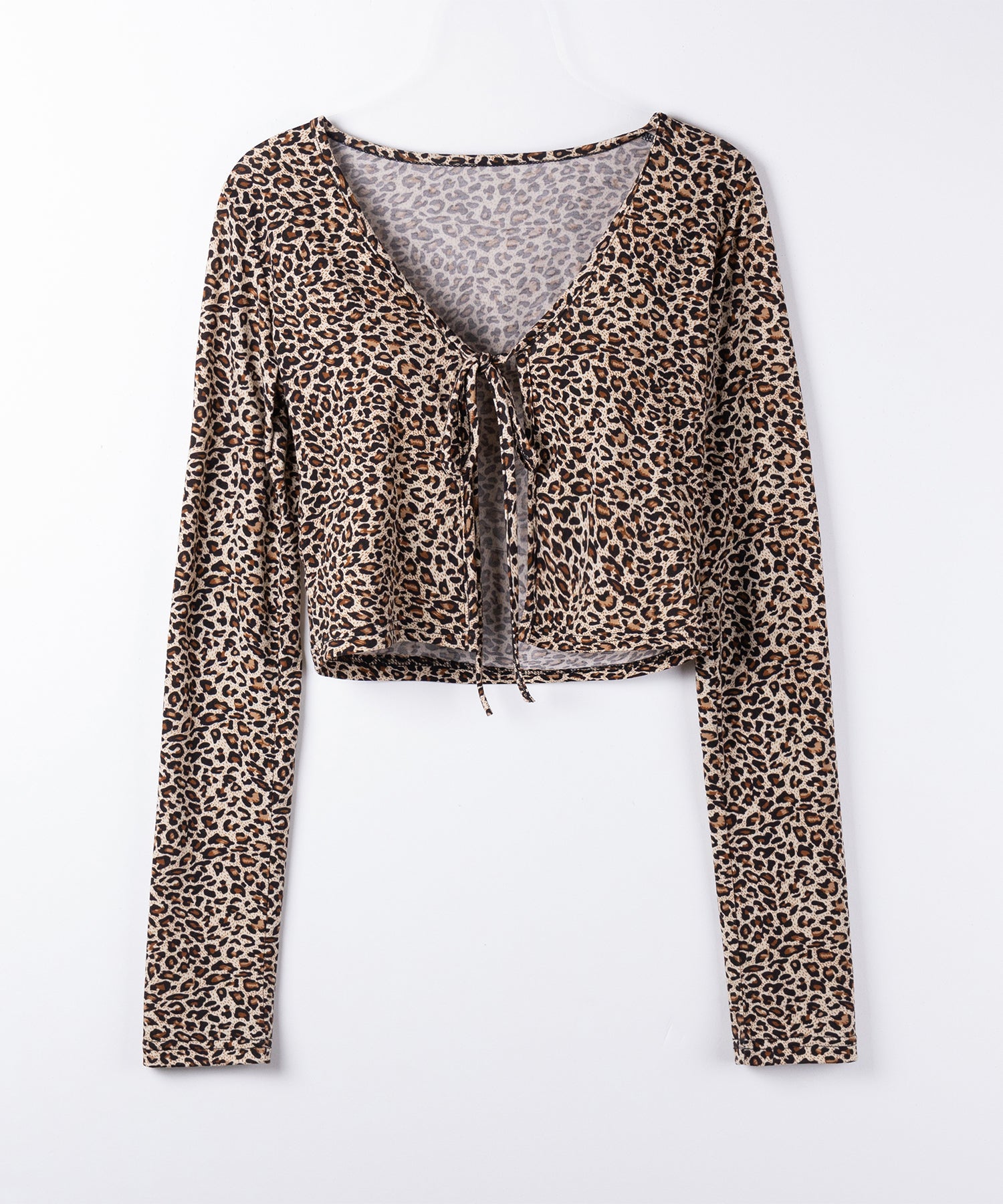 レオパードフロントリボンショートカーディガン / Leopard front ribbon short cardigan