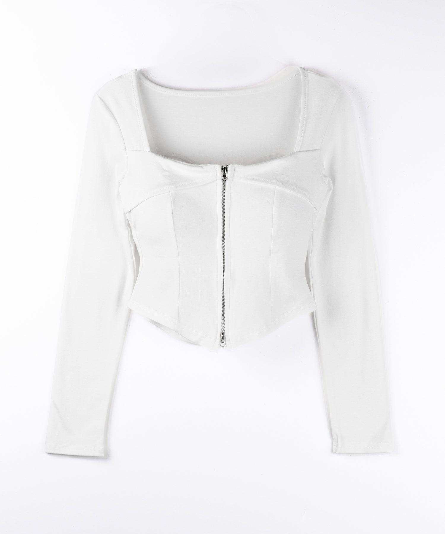 【 2color 】ダブルジップコルセットスクエアネックロンT / double zip corset square neck longsleeve T-Shirt