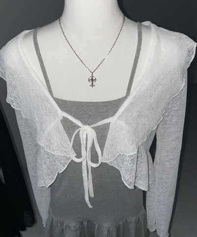 【 2点セット 】フレアキャミワンピ &シアーフリルリボンカーディガン ワンホンセットアップ / flare camisole onepiece & sheer frill ribbon cardigan wanghong SETUP