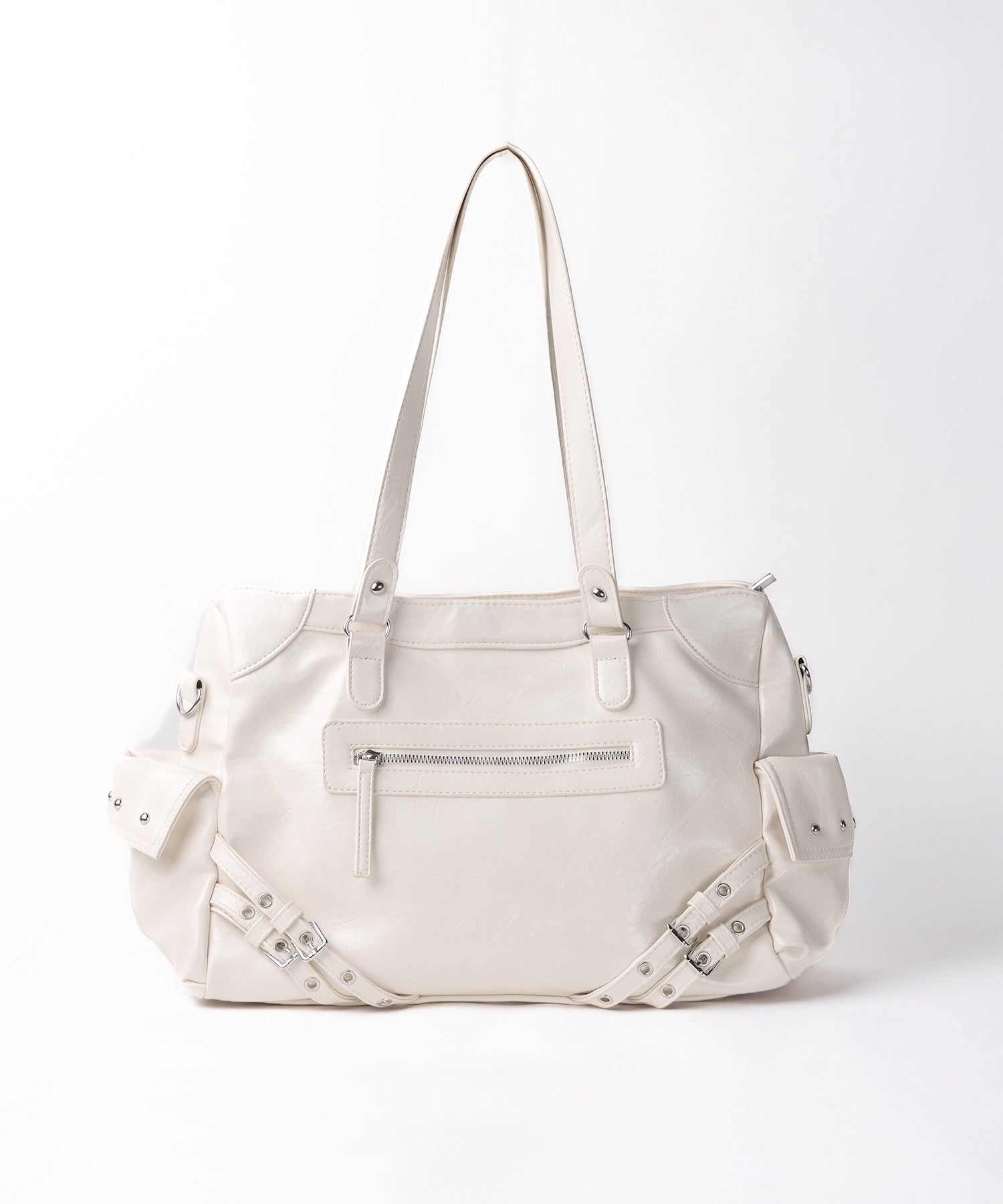 【 ショルダーストラップ付き2WAY 】ベルトデザインスタッズポケットヴィンテージショルダーバッグ / ( 2WAY ) belt design studs pocket vintage shoulder bag