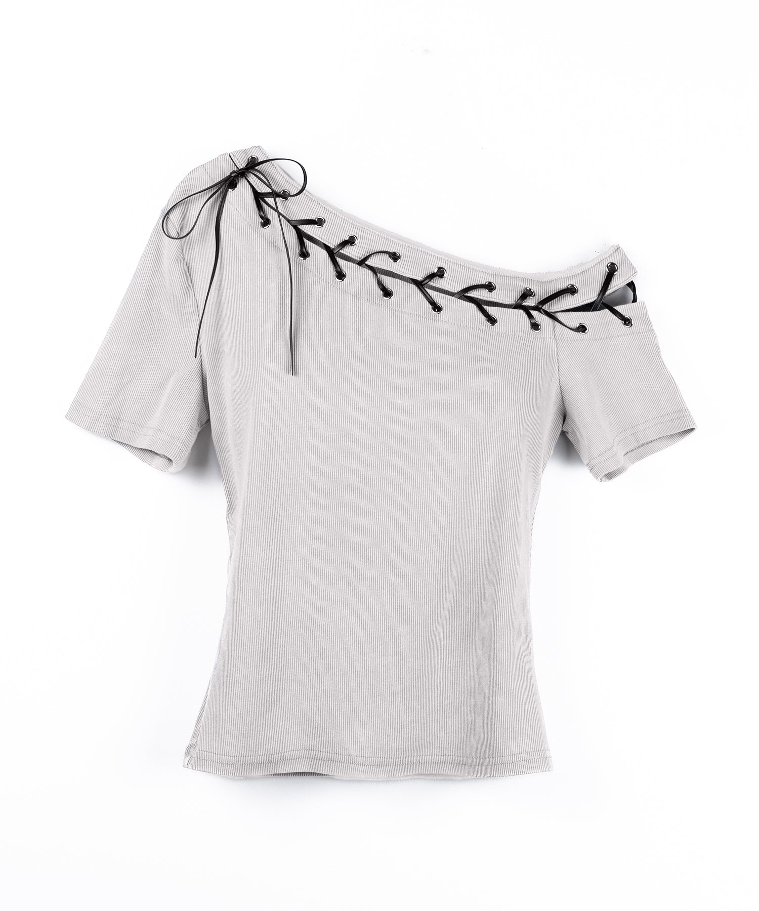ヴィンテージカットアウトレースアップ半袖ワンショルリブトップス / vintage cutout laceup short sleeve one shoulder lib tops