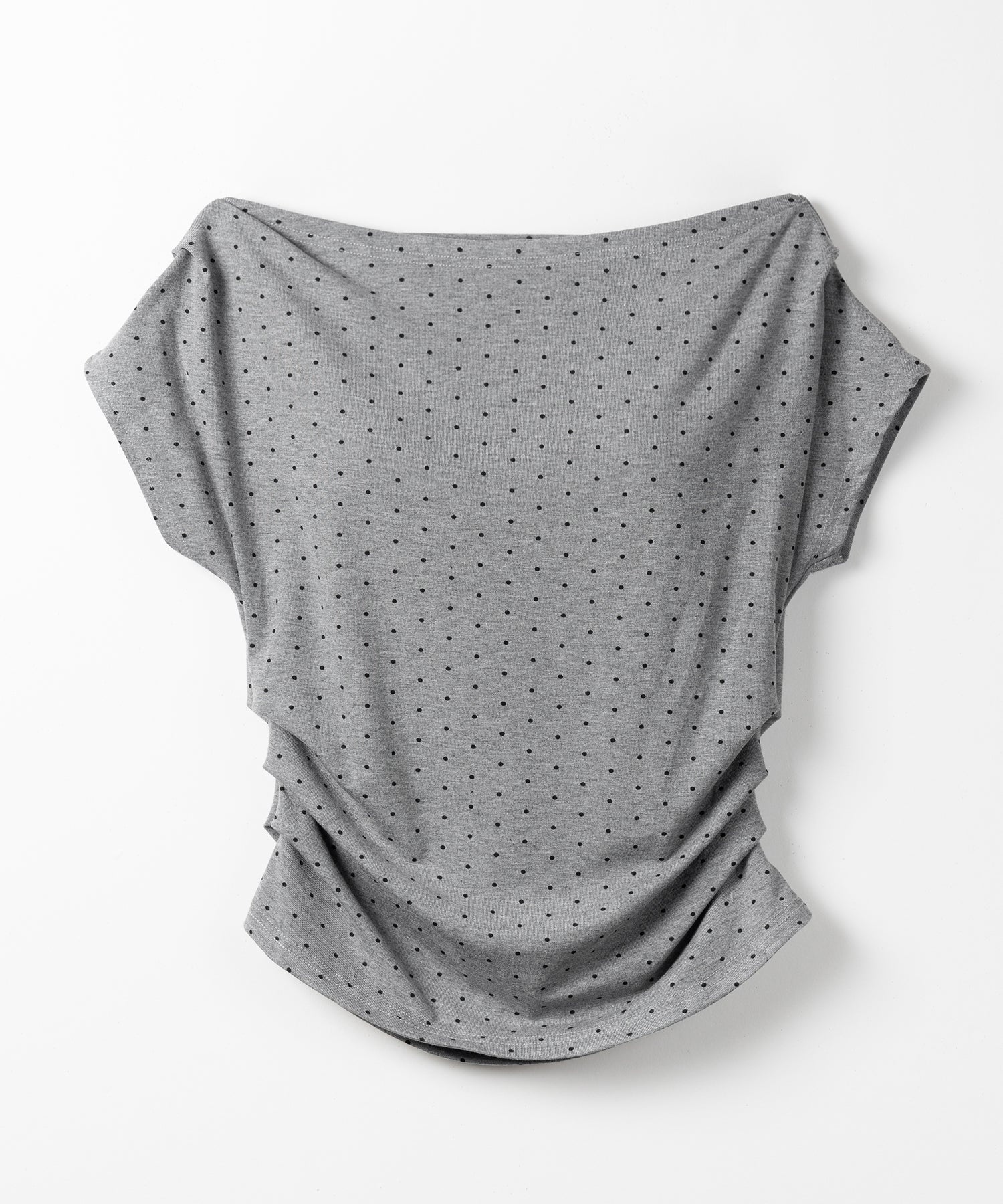 オフショルタックドレープドットTシャツ / off shoulder tack drape shortsleeve dot T-shirts