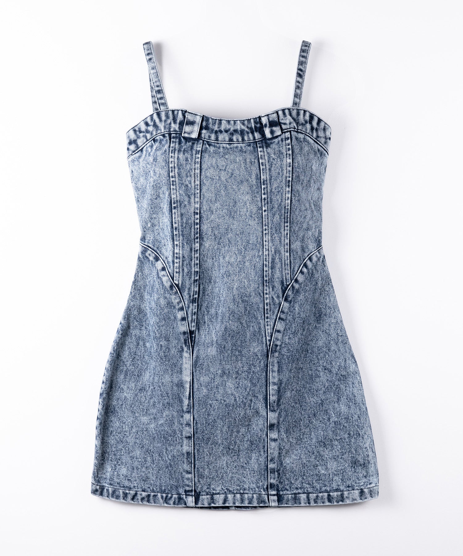【 デニムセットアップ着用可能 】2WAYヴィンテージケミカルブリーチデニムベアミニワンピース / vintage chemical bleach denim bare mini onepiece
